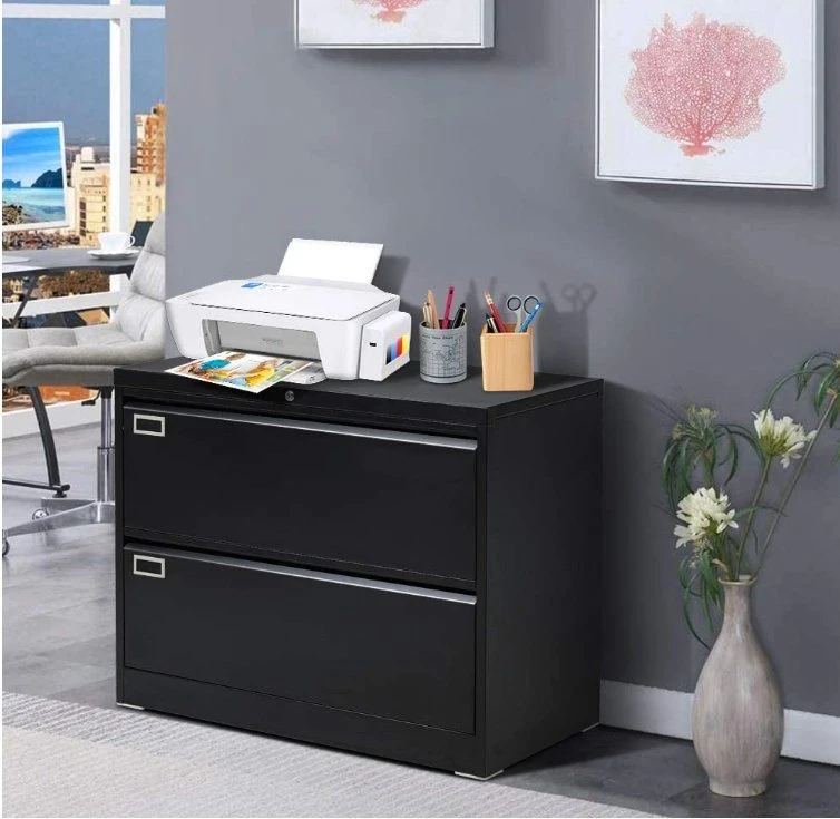 36" Lateral File Cabinet with Lock, 2 Drawers Steel Lateral Filing Cabinet Lockable for Office